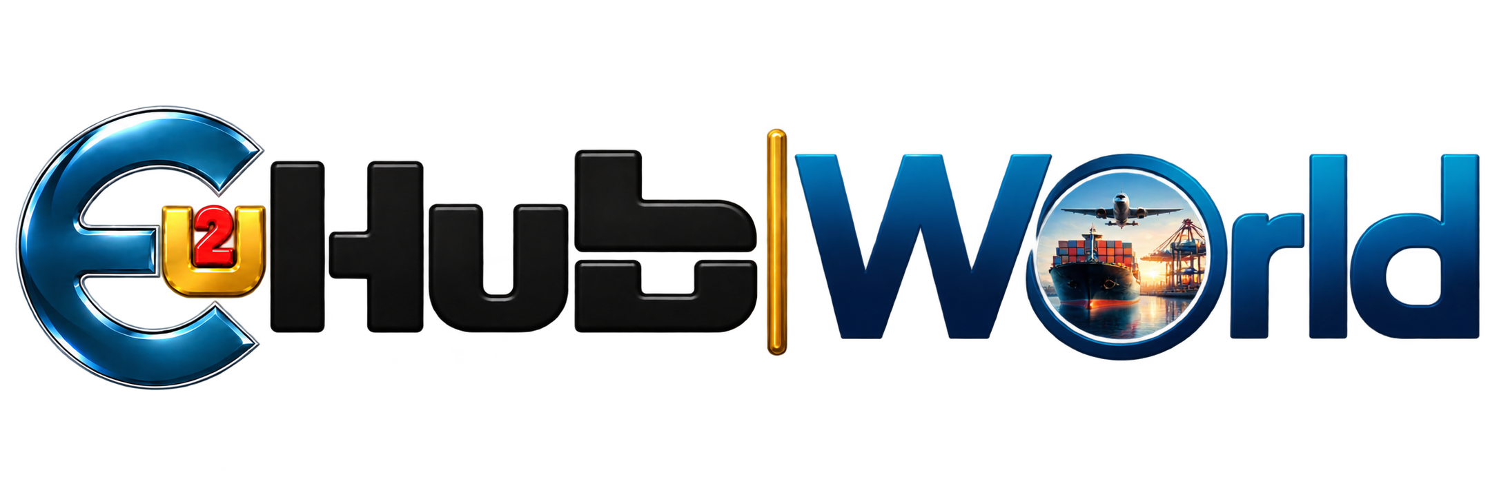 e2UHUB World official logo with cargo ship and airplane in O