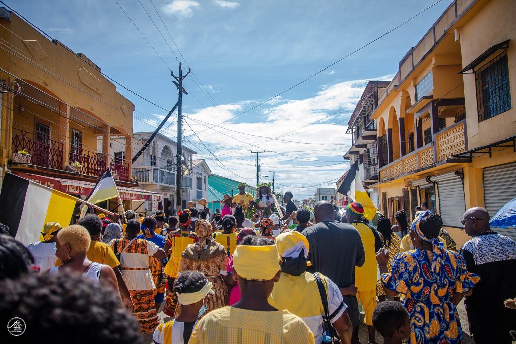 Garifuna people celebrating in Dangriga, Belize, photograph by Garinagu Melivn