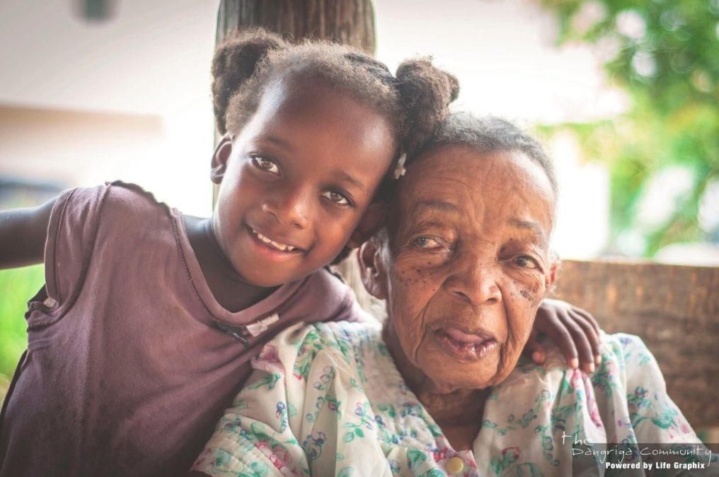 Garifuna elder and child in Dangriga, Belize, photograph by Garinagu Melivn